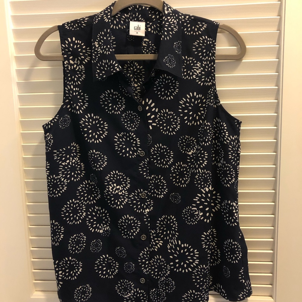 Navy Blue and White print blouse
